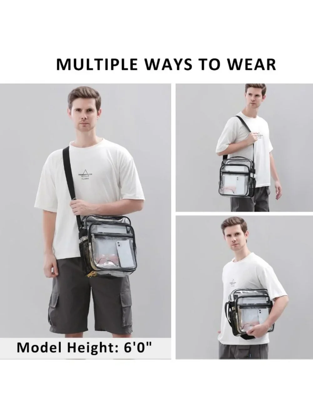 Stadium Approved Clear Crossbody Bag - Adjustable Strap for Concerts & Sports